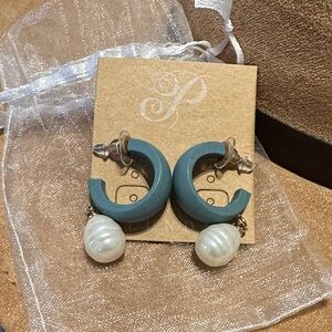 Plunder Teal Hoop Earrings with Pearl Drops